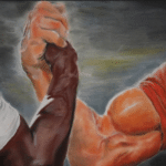 black guy shaking hands with white guy blank meme template