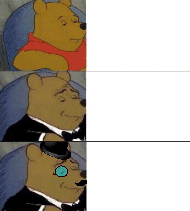 winnie the pooh getting increasingly fancier meme template monocle