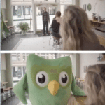 Duolingo Bird in Diner  meme template blank