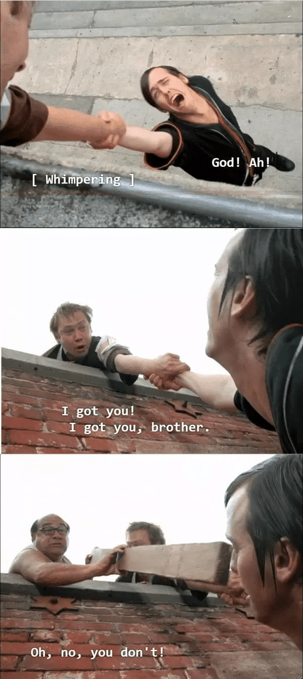 Always Sunny, Frank Pushing Guy Off Roof  meme template blank
