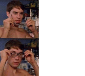 Peter Parker putting on glasses Spiderman meme template
