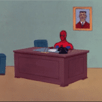 Spiderman Sitting at Desk  meme template blank