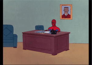 Spiderman Sitting at Desk Spiderman meme template
