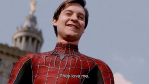 Spiderman “They love me” Spiderman meme template