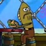 Fred the Fish Eating a Burger Spongebob meme template blank