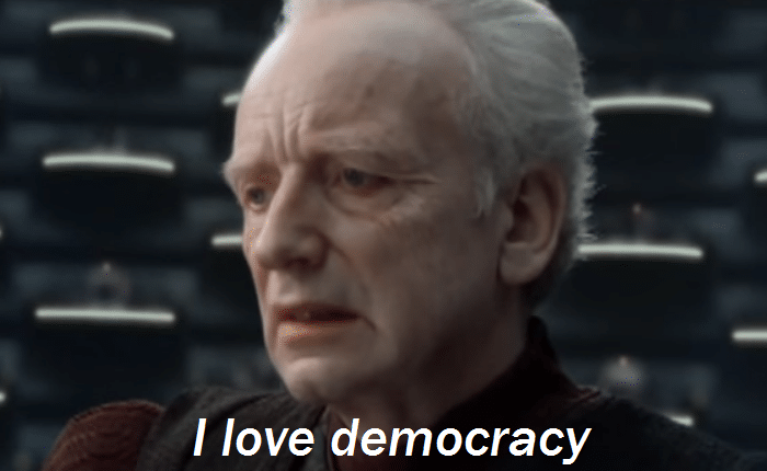 Palpatine “I love democracy” meme template blank
