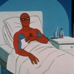 spiderman sick in hospital bed meme template