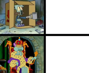 Poor and King Squidward Rich meme template