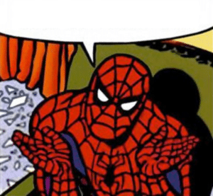 Spiderman hands open / shrugging Spiderman meme template