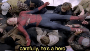 Carefully he’s a hero Spiderman meme template