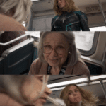 Brie Larson / Captain Marvel Punching Old Woman  meme template blank Marvel Avengers violence punching fighting