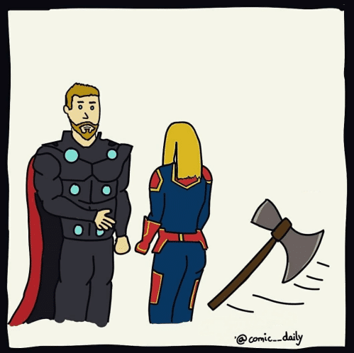 Thor Summoning Axe against Captain Marvel comic (blank)  meme template blank Marvel Avengers