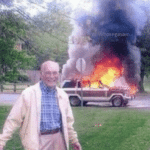 Old Guy Burning Car  meme template blank