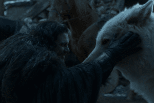 Jon Snow with Ghost One meme template