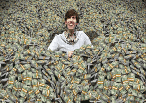 White man sitting in pile of money Stock Photo meme template