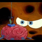 Spongebob looking at Plankton in his Brain Spongebob meme template blank