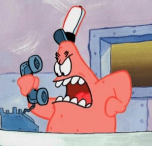 Patrick Yelling at Phone Spongebob meme template