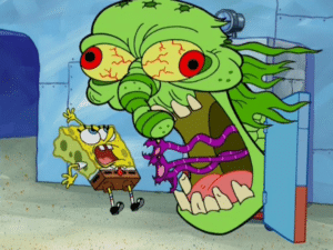 Spongebob vs. Scary Green Monster Face Vs Vs. meme template