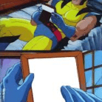 Wolverine Looking at Photo  meme template blank X-men, note, holding sign, Marvel