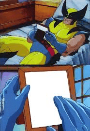 Wolverine Looking at Photo Holding Sign meme template