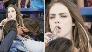 Couple Kissing and Girl Drinking Kiss meme template