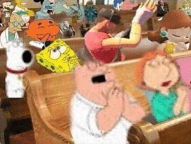 Meme Generator - Cartoon characters praying in church - Newfa Stuff