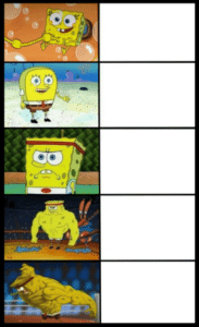 Spongebob getting increasingly strong (5 panel, blank) Strong meme template