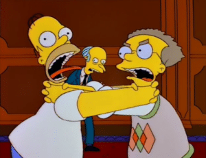 Smithers and Homer choking each other Simpsons meme template