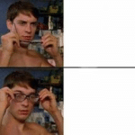 Peter Parker putting on glasses Spiderman meme template blank Drake Meme