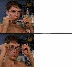 Peter Parker putting on glasses Putting meme template