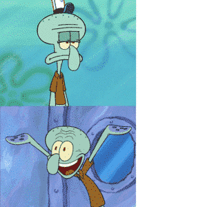 Squidward sad then happy Spongebob meme template