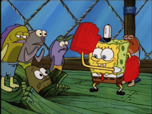 Spongebob Karate Against Fish into Floor Fred the Fish meme template