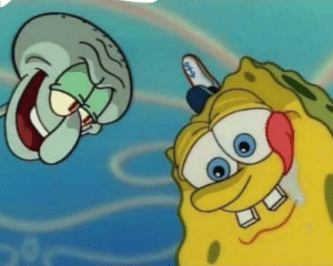 Spongebob and Squidward Looking Down at Pizza Looking meme template