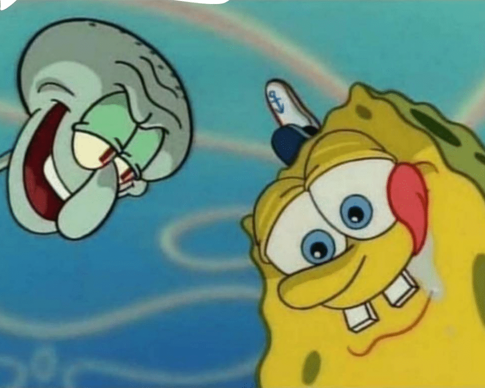 Spongebob and Squidward Looking Down at Pizza Spongebob meme template blank
