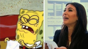 Kim Kardashian and Spongebob Sneezing Spongebob meme template