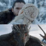 Jon Snow Kisses Daenerys while Dragon Watches  meme template blank Game of Thrones