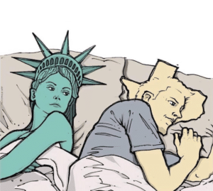 Lady Liberty Sleeping with Texas Bed meme template