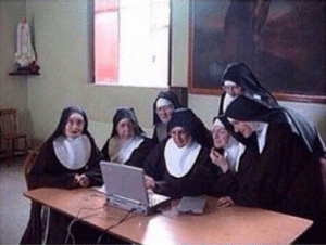 Nuns Looking at Computer Christian meme template