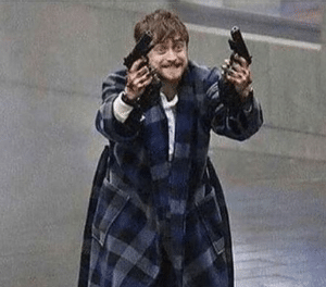Daniel Radcliffe with Guns Duelies Harry Potter meme template