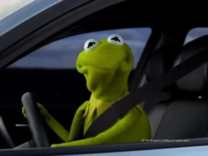 Kermit in Car Frog meme template
