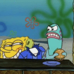 Spongebob Ripped Pants at Fish Eating Burger Spongebob meme template blank