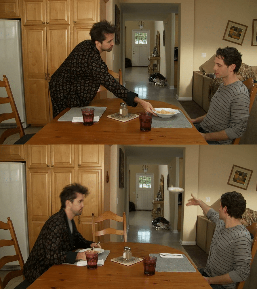 Always Sunny Throwing dish  meme template blank rejection, reverse, Always Sunny