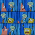 Patrick Scaring Squidward Claustrophobic Spongebob meme template blank