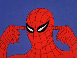 Spiderman thinking, pointing to head Marvel meme template