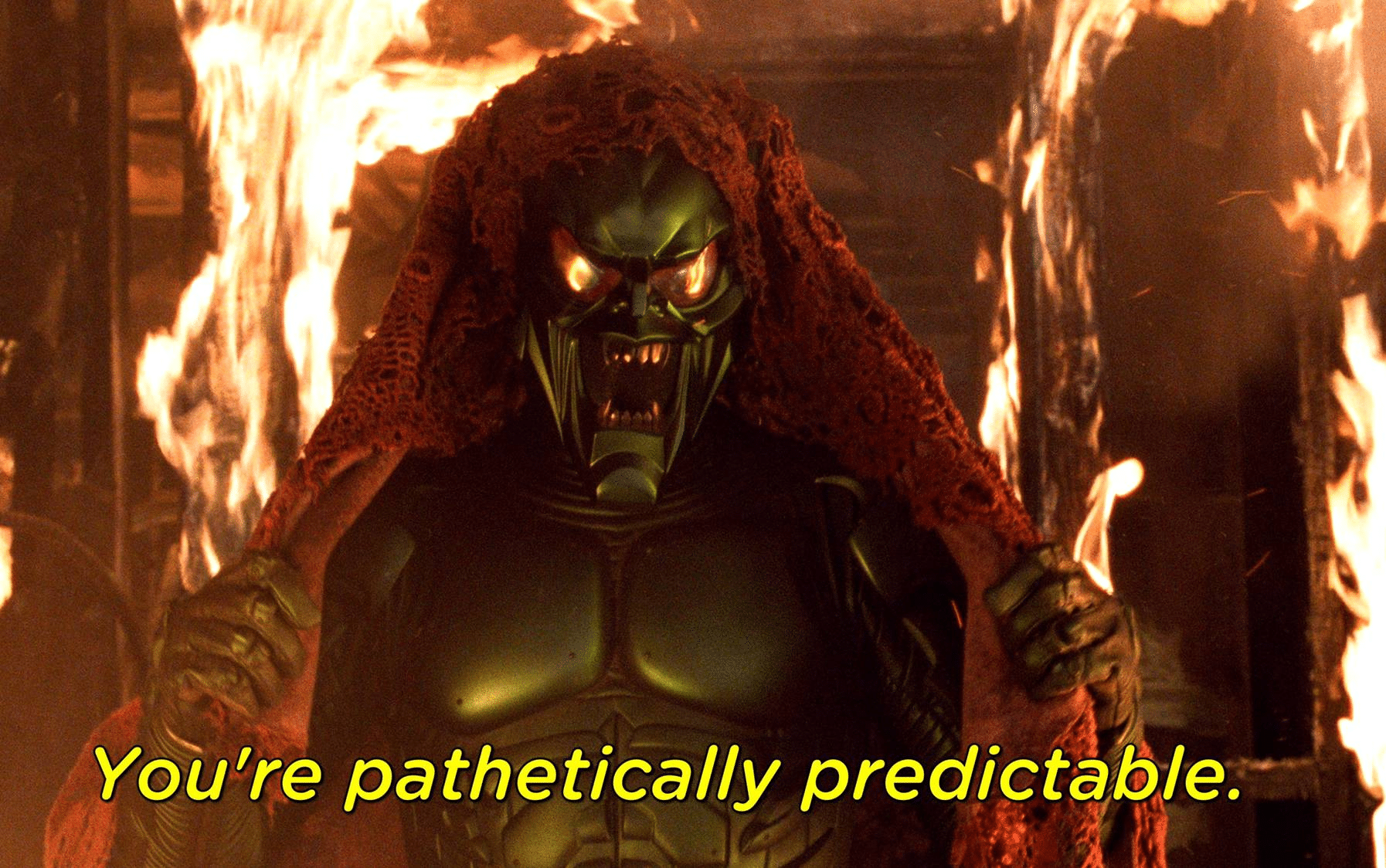 Green Goblin 'You are pathetically predictable' Spiderman meme template blank
