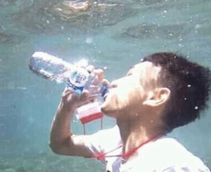 Drinking water underwater Overkill meme template
