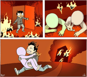 Saving from Fire Comic (blank) Protecting meme template