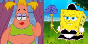 Spongebob and Patrick dressed as womem  Spongebob meme template