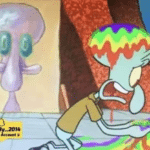 Squidward Rainbow Spongebob meme template blank