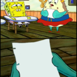 Meme Generator – Mrs. Puff looking at paper (blank template)
